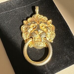 Kenneth Jay Lane Huge Gold Lion Door Knocker Pendant with Large Bale